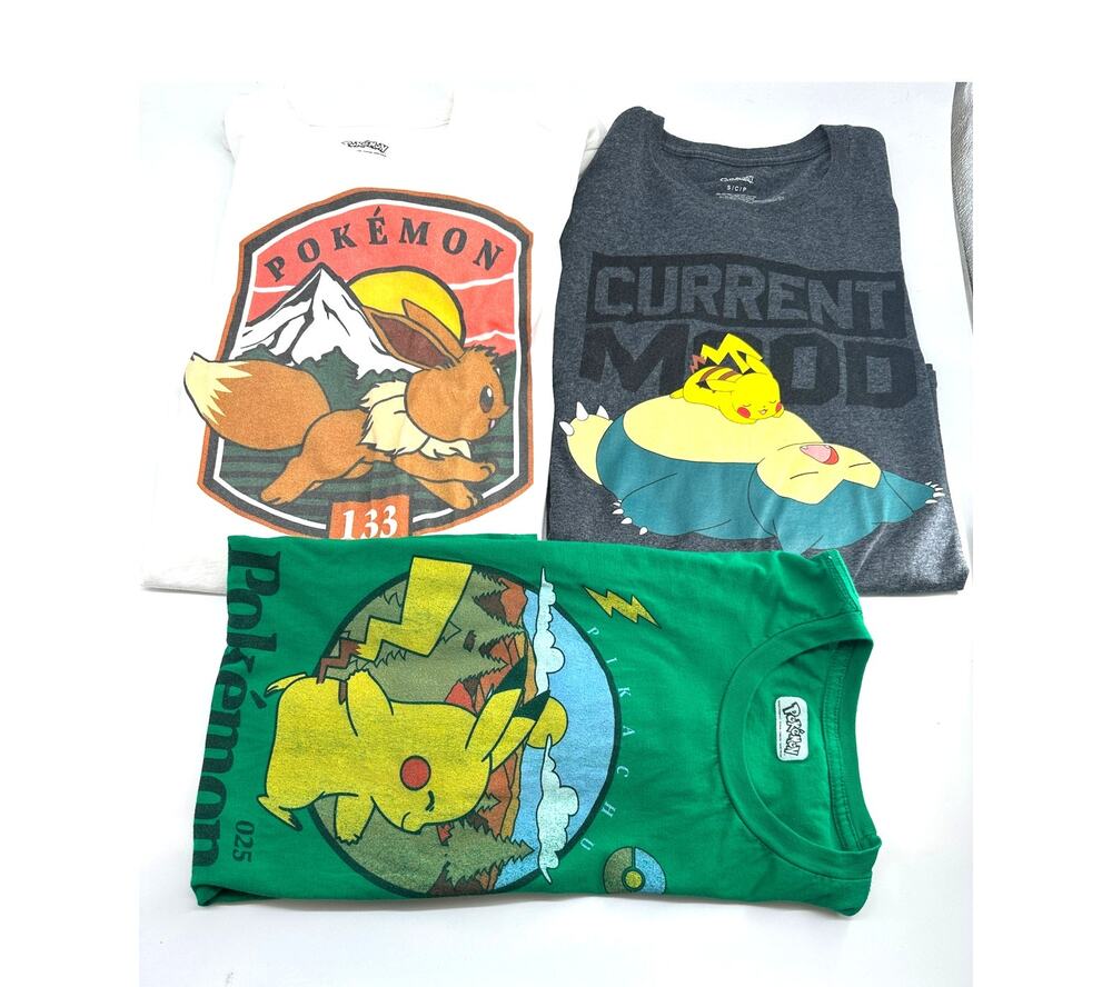 Pokemon Graphic Tee Bundle Mens Youth Anime Streetwear S M Green Gray White